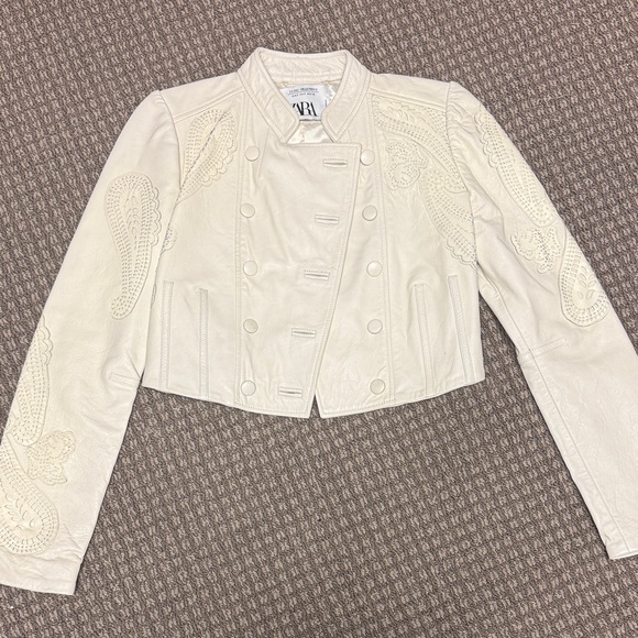 Zara Jackets & Blazers - Zara Ivory Leather Jacket with leather accents sz S